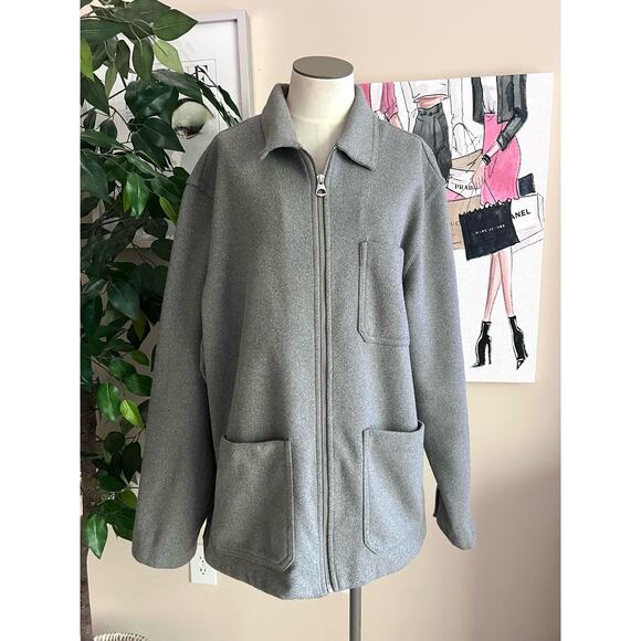 H&M Mens Gray Knit Felted Regular Fit Full Zip Normcore Chore Jacket Size XL - Picture 2 of 9